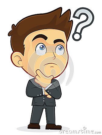 Businessman Touching Chin with Question Mark Vector Illustration