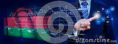 Businessman touching data analytics process system with KPI financial charts, dashboard of stock and marketing on virtual Stock Photo