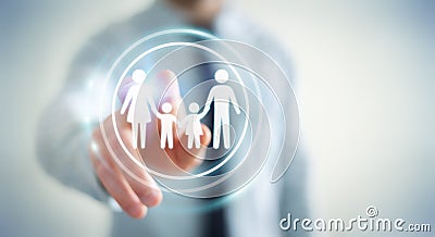 Businessman touching family interface with his finger 3D rendering Stock Photo