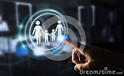 Businessman touching family interface with his finger 3D rendering Stock Photo