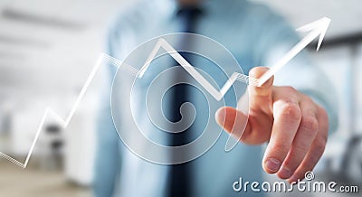 Businessman touching hand-drawn arrow going up Stock Photo