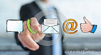 Businessman touching manuscript contact icon with his finger Stock Photo