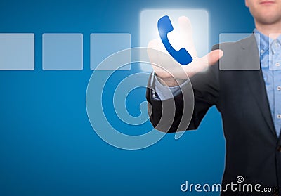 Businessman Touching Phone Button and Ticking Check Box Stock Photo