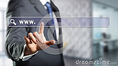 Businessman touching search bar interface Stock Photo