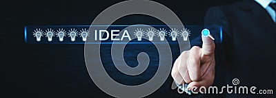 Businessman touching on searching idea button. Web search concept Stock Photo