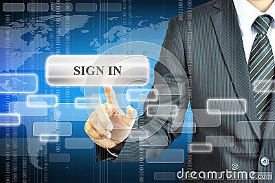 Businessman touching SIGN IN icon Stock Photo