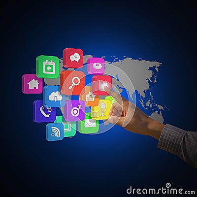 Businessman touching social network icon Stock Photo