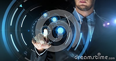 Businessman touching virtual screen projection Stock Photo