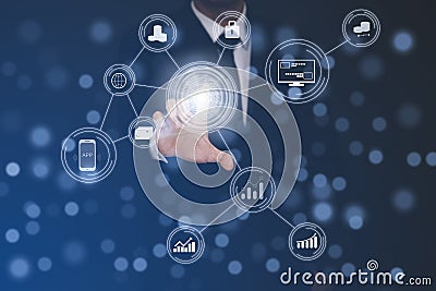 Businessman touchscreen on the graph Screen Icon of a media screen Stock Photo