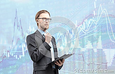 Businessman trader in glasses spectacles Stock Photo