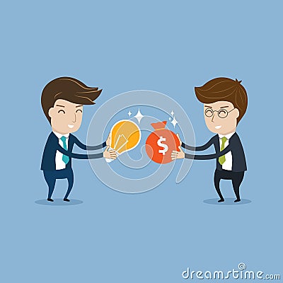 Businessman trading money and idea Vector Illustration