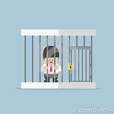 Businessman trapped in a cage Vector Illustration