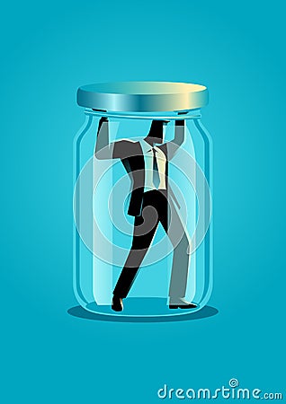 Businessman trapped in a jar Vector Illustration