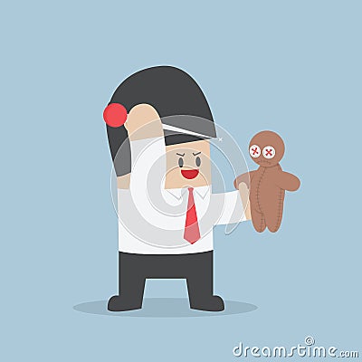 Businessman try to needle into a voodoo doll Vector Illustration