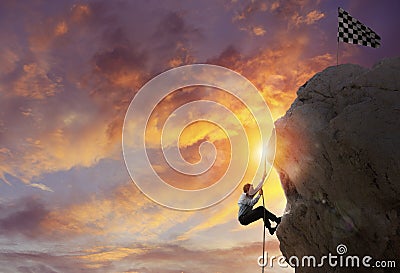 Businessman try to reach the goal. Difficult career concept Stock Photo