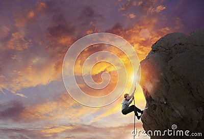 Businessman try to reach the goal. Difficult career concept Stock Photo