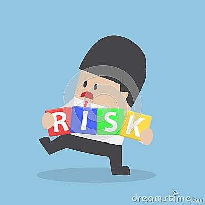 Businessman trying to manage risk block Vector Illustration