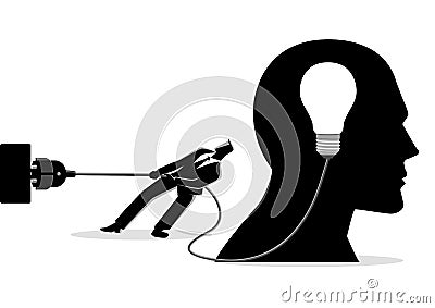 Businessman trying to unplug the light bulb brain Vector Illustration