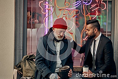 Support homeless people in street Stock Photo