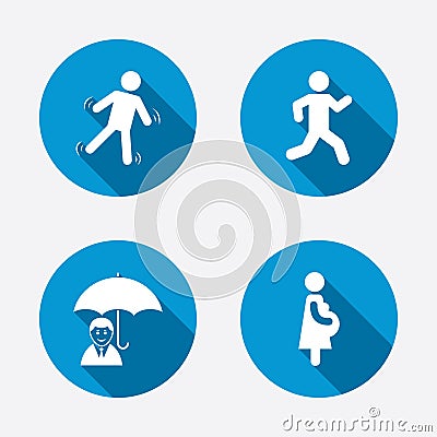 Businessman with umbrella. Human running symbol Vector Illustration