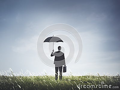 Businessman Umbrella Protection Risk Freedom Concept Stock Photo