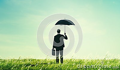 Businessman Umbrella Protection Risk Freedom Concept Stock Photo