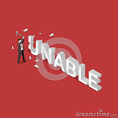 Businessman from unable to able flat 3d isometric vector Vector Illustration