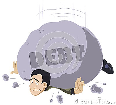 Businessman under heavy debt burden. Web page design picture concept Vector Illustration