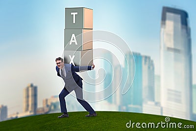 The businessman under heavy tax burden Stock Photo