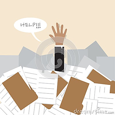 Businessman under a lot of document and call for h Vector Illustration