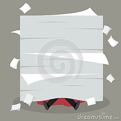 Businessman under a lot of documents Vector Illustration