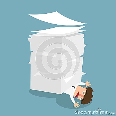 Businessman under the paper,concept a lot of jobs Vector Illustration