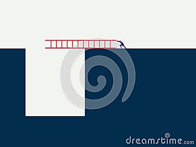 Businessman use ladder to cross through the gap as problem crisis hardship and burden concept Vector Illustration