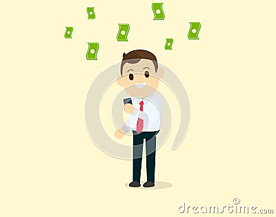 Businessman use smart phone getting income benefit Vector Illustration