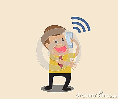 Businessman use smart phone with wifi symbol Vector Illustration