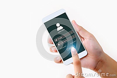 Businessman use smartphone to login username and password identity or sign up register. concepts of cyber security, internet Stock Photo