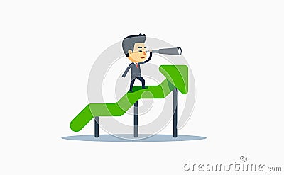 A businessman using binocular in rising graphic chart. vector illustration Vector Illustration