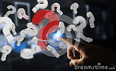 Businessman using 3D rendering question marks Stock Photo