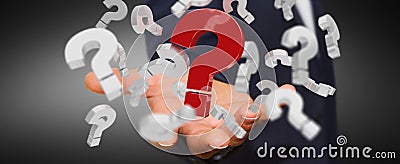 Businessman using 3D rendering question marks Stock Photo