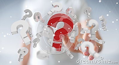 Businessman using 3D rendering question marks Stock Photo