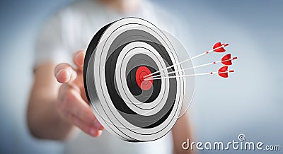Businessman using 3D rendering target Stock Photo