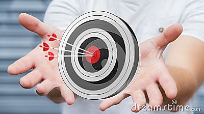 Businessman using 3D rendering target Stock Photo