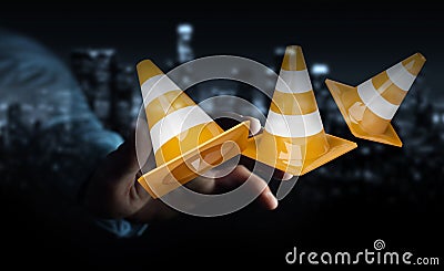 Businessman using digital 3D rendering under construction signs Stock Photo