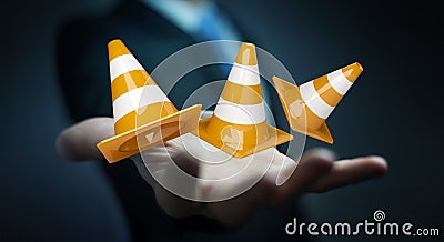 Businessman using digital 3D rendering under construction signs Stock Photo