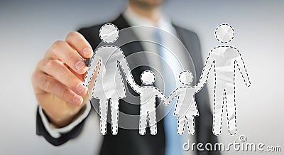 Businessman using family interface with a digital pen 3D rendering Stock Photo