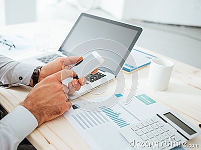 Businessman using a financial app Stock Photo