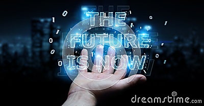 Businessman using future text interface 3D rendering Stock Photo