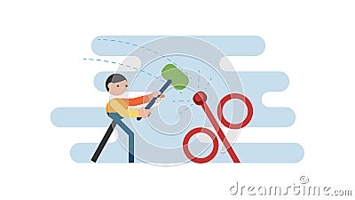 Businessman using hammer to nailed percentage sign to the floor Vector Illustration