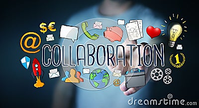 Businessman using hand-drawn collaboration presentation Stock Photo