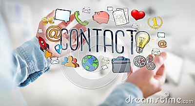 Businessman using manuscript contact text Stock Photo